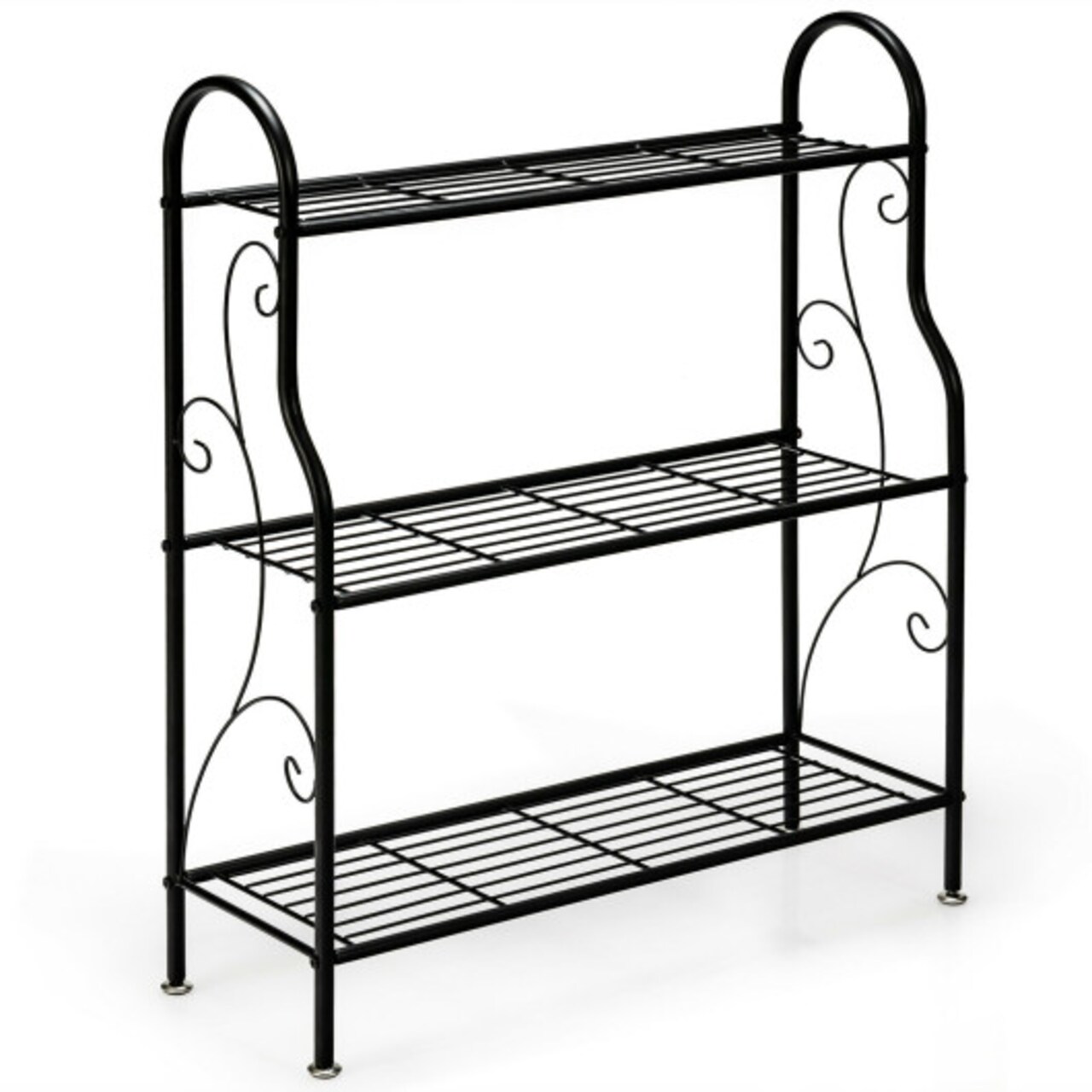 Black 3 Tier Metal Plant Stand Flower Rack Indoor Outdoor Space-Saving Shelf